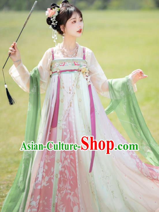 China Ancient Flower Fairy Costumes Traditional Woman Hanfu Dress Tang Dynasty Young Lady Clothing