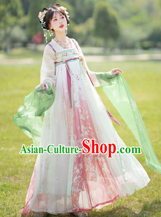China Ancient Flower Fairy Costumes Traditional Woman Hanfu Dress Tang Dynasty Young Lady Clothing