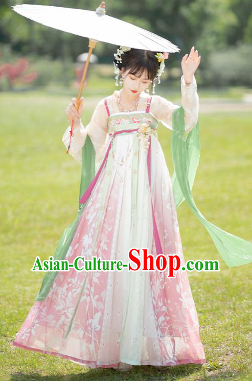 China Ancient Flower Fairy Costumes Traditional Woman Hanfu Dress Tang Dynasty Young Lady Clothing