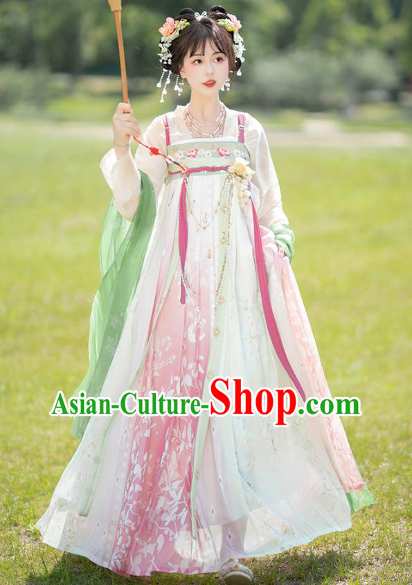 China Ancient Flower Fairy Costumes Traditional Woman Hanfu Dress Tang Dynasty Young Lady Clothing