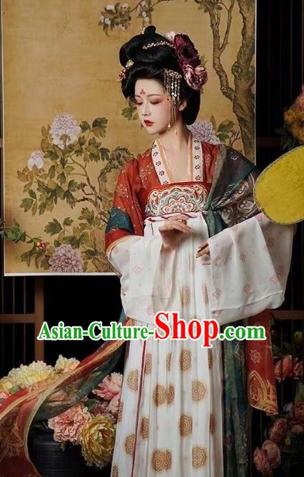 China Woman Red Hanfu Dress Tang Dynasty Imperial Consort Clothing Ancient Royal Empress Costumes