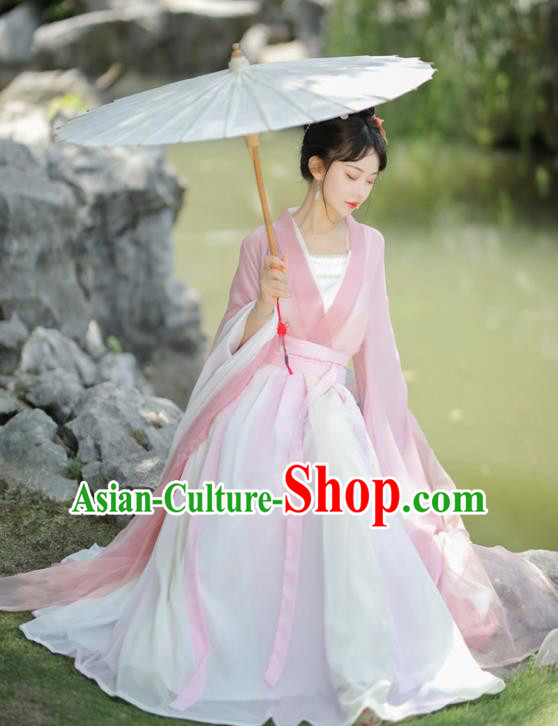 China Jin Dynasty Imperial Princess Clothing Ancient Fairy Costumes Traditional Pink Hanfu Dress