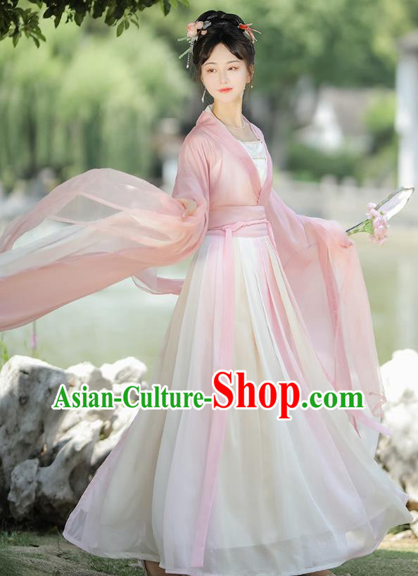 China Jin Dynasty Imperial Princess Clothing Ancient Fairy Costumes Traditional Pink Hanfu Dress