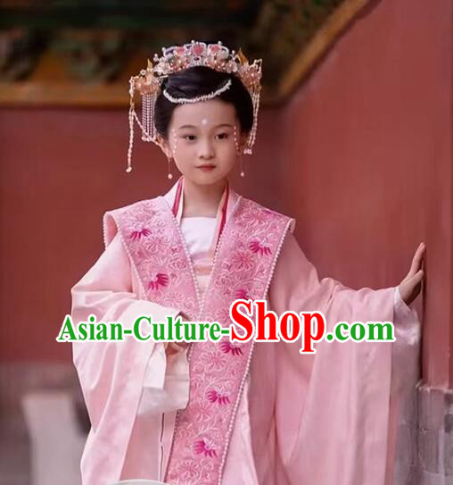 Chinese Children Pink Hanfu Dress Ancient Empress Costumes Song Dynasty Princess Clothing