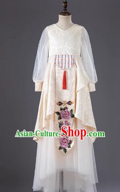 Top China Show Embroidered Costume Children Catwalks Clothing Model Contest Dress