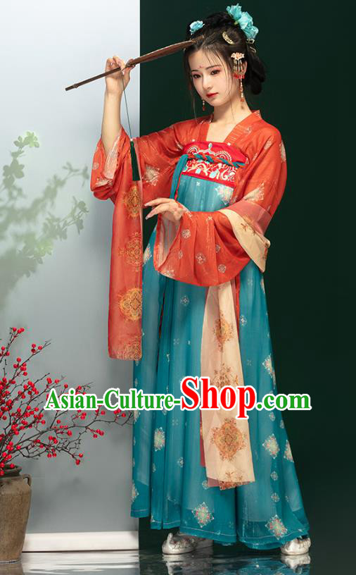China Traditional China Ancient Palace Lady Costumes Traditional Woman Hanfu Ruqun Dress Tang Dynasty ClothingWoman Green Hanfu Dress Tang Dynasty Young Lady Clothing Ancient Royal Princess Costumes