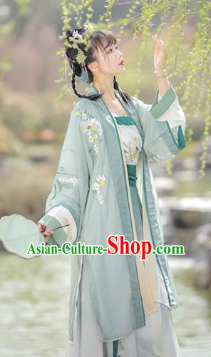 China Ancient Country Lady Costumes Traditional Green Hanfu Dresses Song Dynasty Woman Clothing