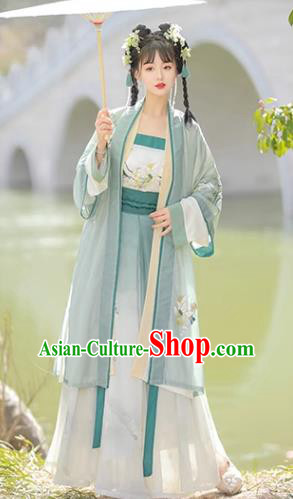 China Ancient Country Lady Costumes Traditional Green Hanfu Dresses Song Dynasty Woman Clothing