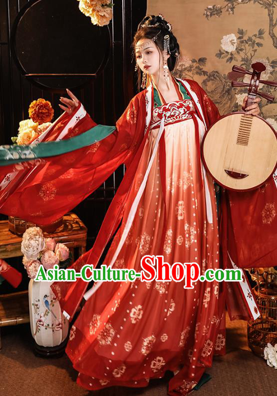 China Traditional Red Ruqun Hanfu Dress Tang Dynasty Empress Clothing Ancient Palace Woman Costumes