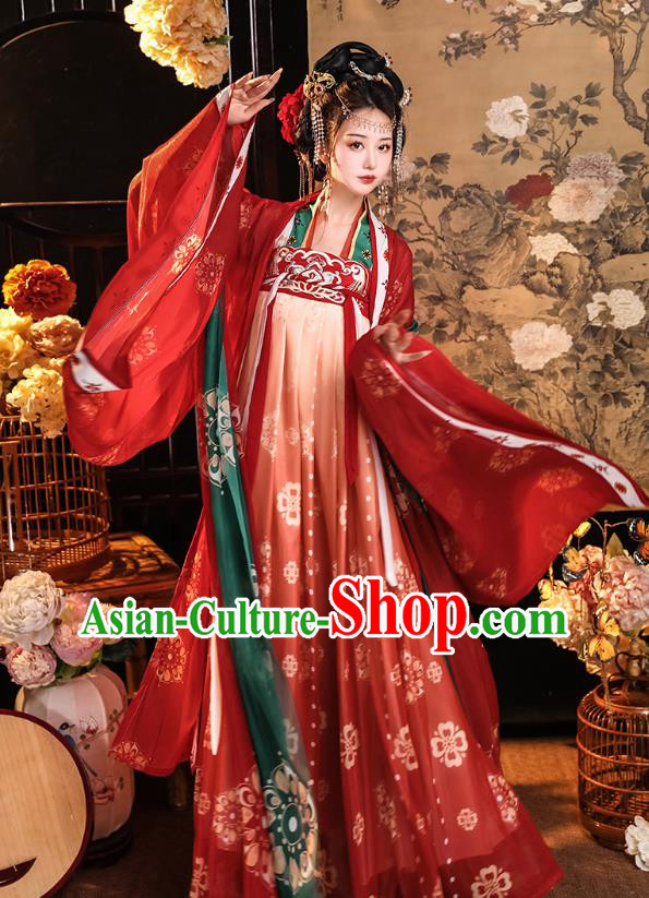 China Traditional Red Ruqun Hanfu Dress Tang Dynasty Empress Clothing Ancient Palace Woman Costumes