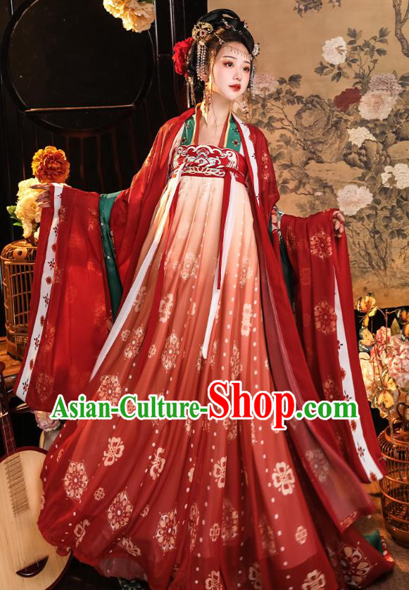 China Traditional Red Ruqun Hanfu Dress Tang Dynasty Empress Clothing Ancient Palace Woman Costumes