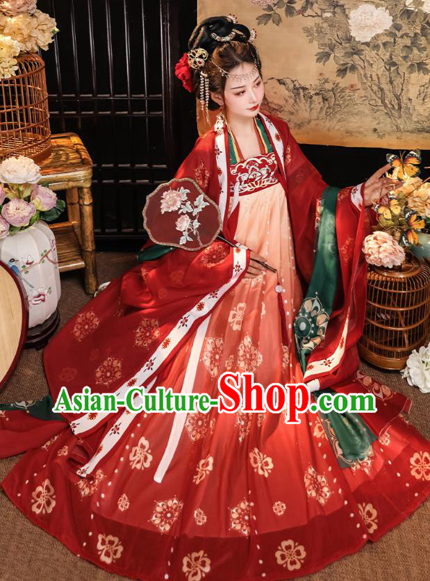 China Traditional Red Ruqun Hanfu Dress Tang Dynasty Empress Clothing Ancient Palace Woman Costumes