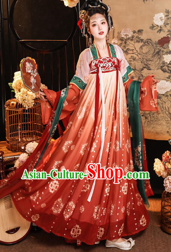 China Traditional Red Ruqun Hanfu Dress Tang Dynasty Empress Clothing Ancient Palace Woman Costumes