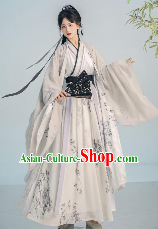 China Ancient Scholar Garments Costumes Traditional Wuxia Printing Bamboo Hanfu Song Dynasty Swordsman Clothing