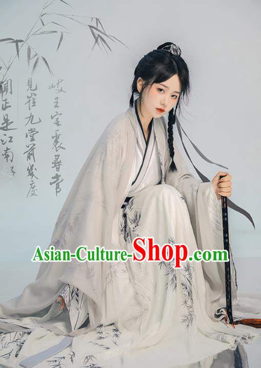 China Ancient Scholar Garments Costumes Traditional Wuxia Printing Bamboo Hanfu Song Dynasty Swordsman Clothing