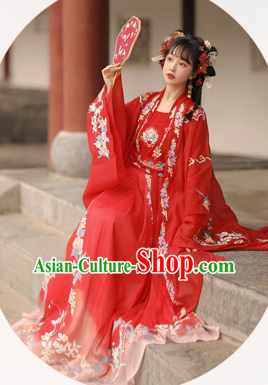 China Traditional Wedding Red Hanfu Dress Song Dynasty Bride Clothing Ancient Princess Garments Costumes