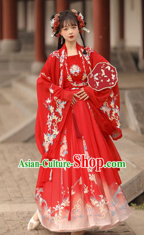 China Traditional Wedding Red Hanfu Dress Song Dynasty Bride Clothing Ancient Princess Garments Costumes