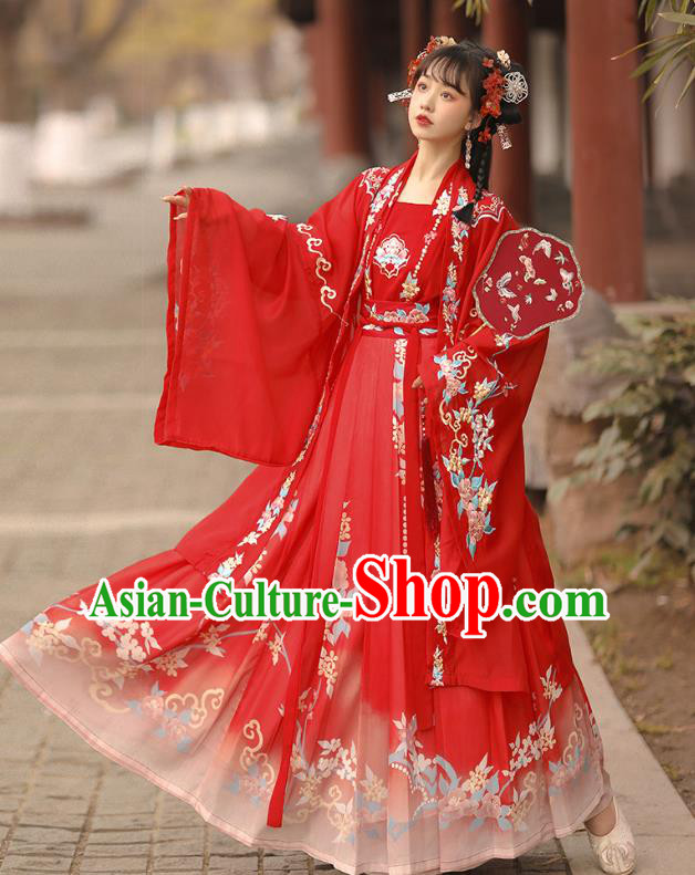 China Traditional Wedding Red Hanfu Dress Song Dynasty Bride Clothing Ancient Princess Garments Costumes