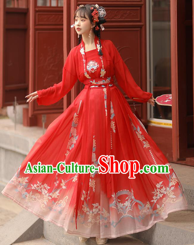 China Traditional Wedding Red Hanfu Dress Song Dynasty Bride Clothing Ancient Princess Garments Costumes