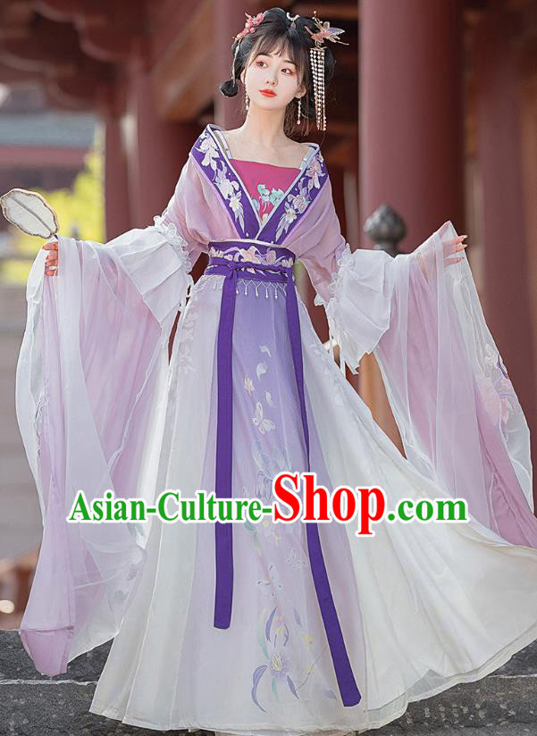 Traditional Woman Hanfu Dress China Jin Dynasty Princess Costumes Ancient Goddess Purple Clothing
