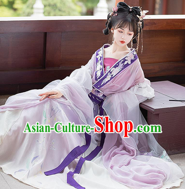 Traditional Woman Hanfu Dress China Jin Dynasty Princess Costumes Ancient Goddess Purple Clothing
