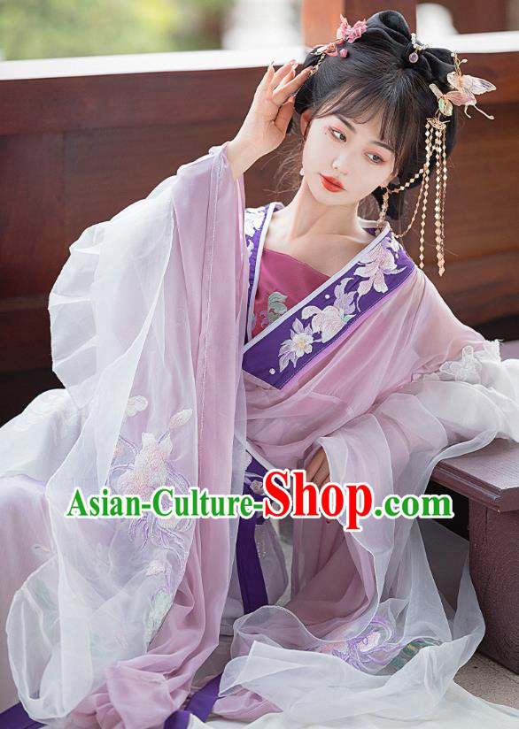 Traditional Woman Hanfu Dress China Jin Dynasty Princess Costumes Ancient Goddess Purple Clothing