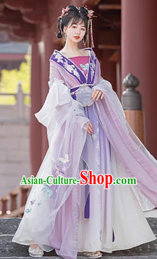 Traditional Woman Hanfu Dress China Jin Dynasty Princess Costumes Ancient Goddess Purple Clothing