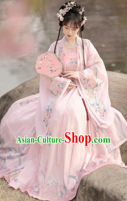 China Ancient Noble Lady Clothing Traditional Woman Pink Hanfu Dress Song Dynasty Princess Costumes