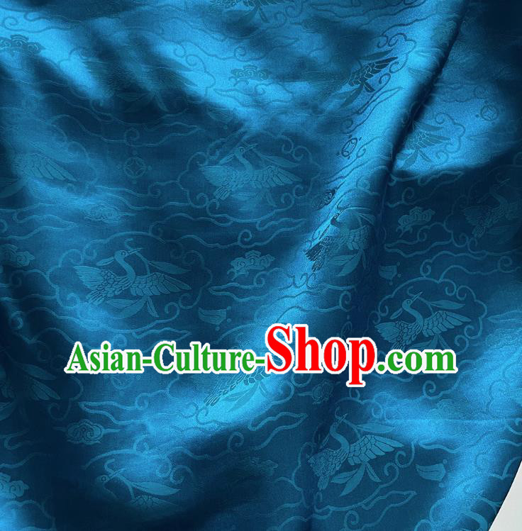 Peacock Blue Jacquard Satin Fabric China Traditional Wild Goose Hold Reed Design Material Cheongsam Cloth Classical Mulberry Silk
