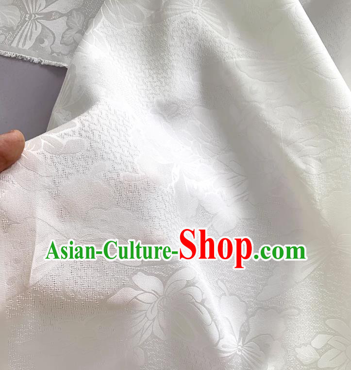 White China Classical Mulberry Silk Traditional Butterfly Pattern Fabric Cheongsam Cloth Jacquard Damask