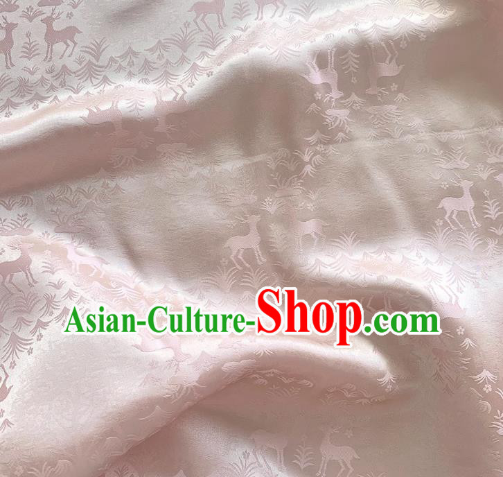 Pink China Jacquard Satin Mulberry Silk Traditional Deer Design Fabric Classical Cheongsam Cloth