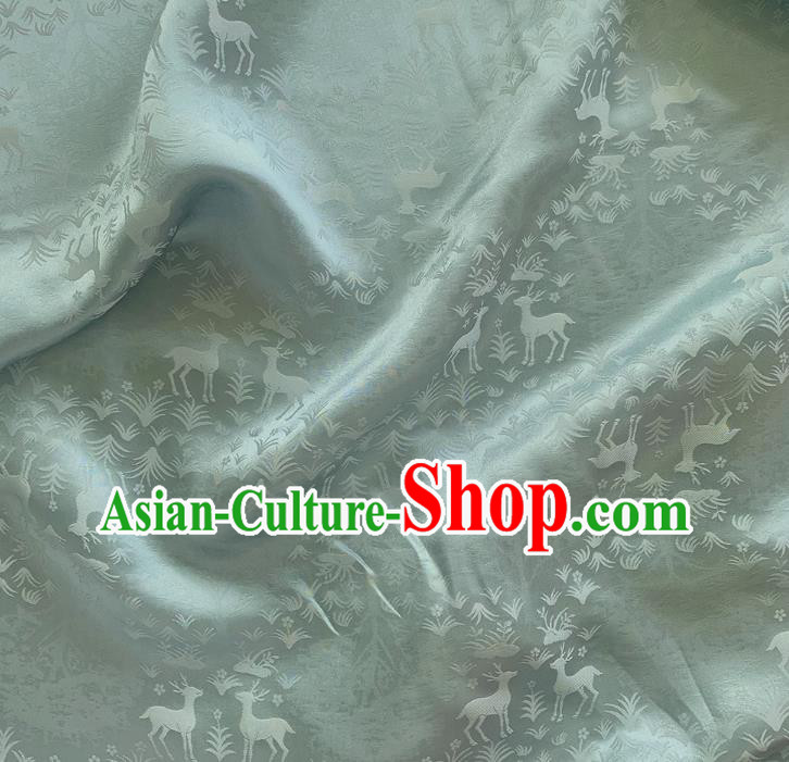 Cyan China Traditional Deer Design Cloth Classical Cheongsam Fabric Jacquard Satin Mulberry Silk