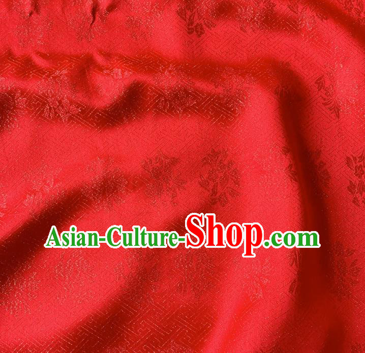 Red China Classical Trumpet Creeper Design Cloth Hanfu Fabric Traditional Jacquard Crepe Mulberry Silk