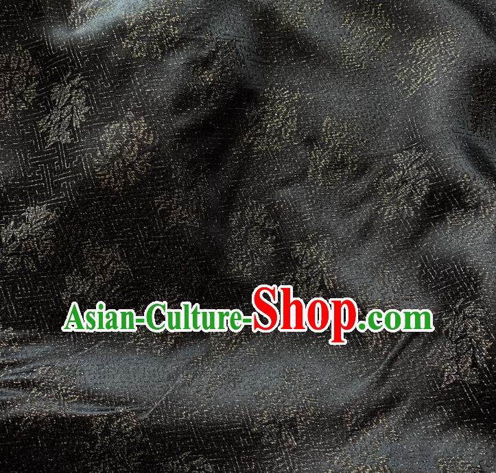 Black China Traditional Jacquard Crepe Mulberry Silk Classical Trumpet Creeper Pattern Cloth Hanfu Fabric