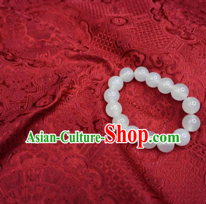 Deep Red China Traditional Brocade Fabric Classical Treasure Round Pattern Design Cloth Hanfu Drapery