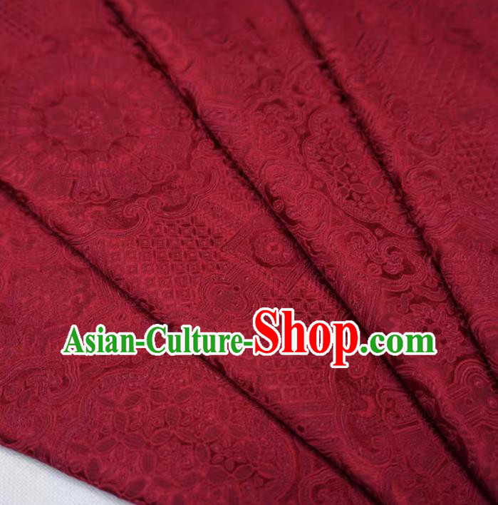 Deep Red China Traditional Brocade Fabric Classical Treasure Round Pattern Design Cloth Hanfu Drapery