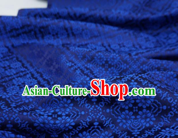 Royal Blue China Hanfu Drapery Traditional Brocade Fabric Classical Rhombus Flower Pattern Design Cloth