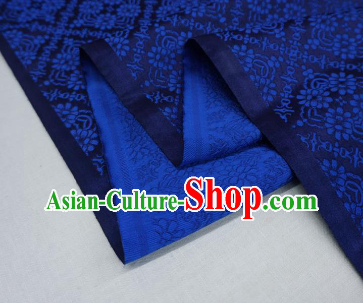 Royal Blue China Hanfu Drapery Traditional Brocade Fabric Classical Rhombus Flower Pattern Design Cloth