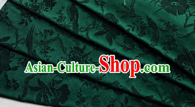 Atrovirens China Classical Flower Bird Pattern Design Cloth Cheongsam Drapery Traditional Brocade Fabric