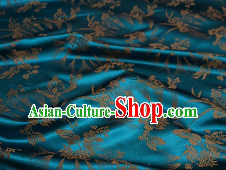 Peacock Blue China Traditional Brocade Fabric Classical Flowers Pattern Design Cloth Tibetan Dress Drapery