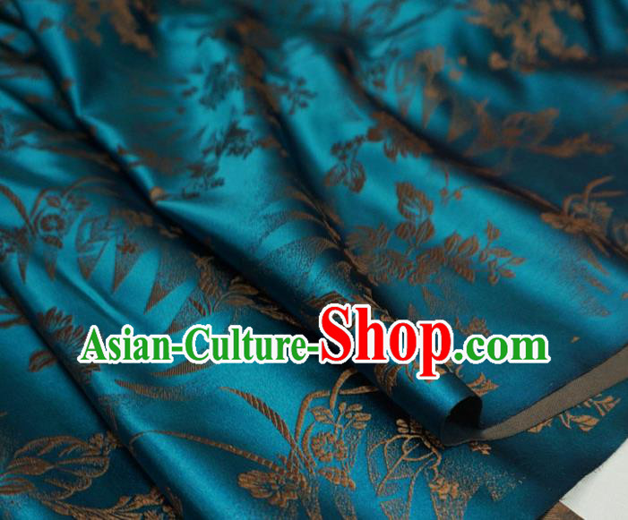 Peacock Blue China Traditional Brocade Fabric Classical Flowers Pattern Design Cloth Tibetan Dress Drapery
