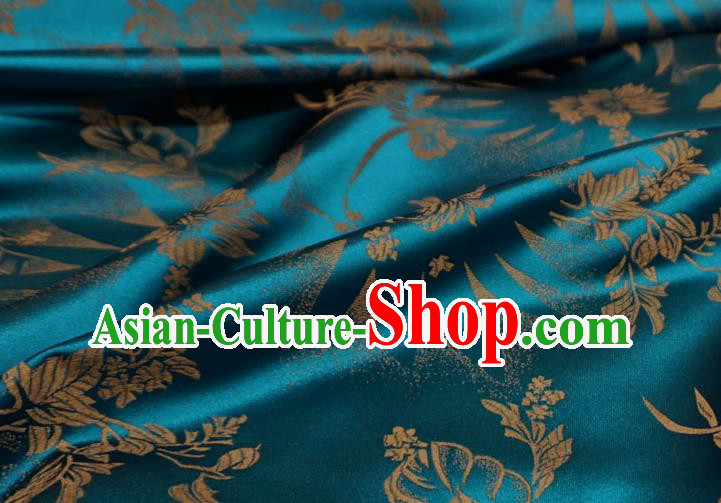 Peacock Blue China Traditional Brocade Fabric Classical Flowers Pattern Design Cloth Tibetan Dress Drapery