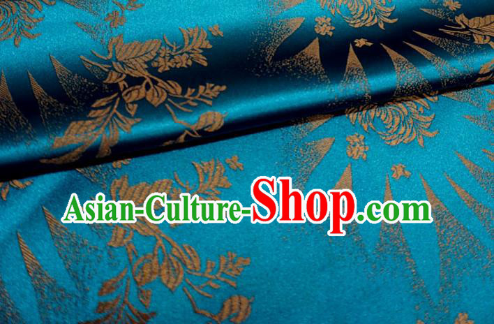 Peacock Blue China Traditional Brocade Fabric Classical Flowers Pattern Design Cloth Tibetan Dress Drapery