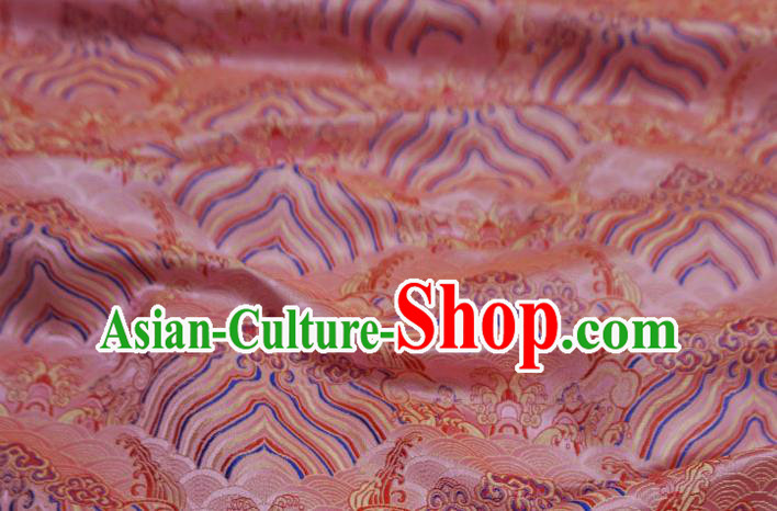 Pink China Ancient Dress Drapery Traditional Brocade Fabric Classical Waves Pattern Design Cloth