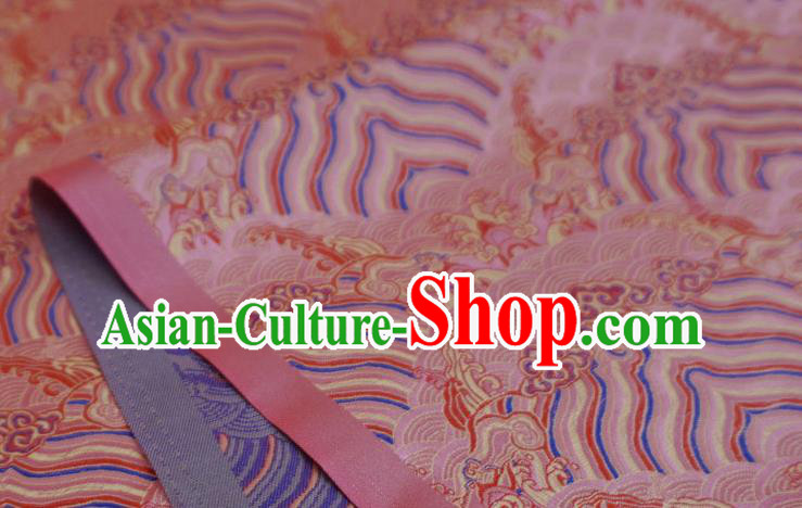 Pink China Ancient Dress Drapery Traditional Brocade Fabric Classical Waves Pattern Design Cloth