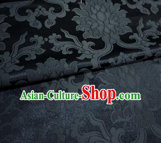 Black China Classical Passion Flower Pattern Design Cloth Tibetan Dress Drapery Traditional Brocade Fabric