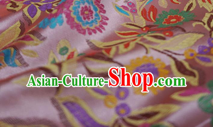 Peach Pink China Cheongsam Drapery Traditional Brocade Fabric Classical Flowers Pattern Design Cloth