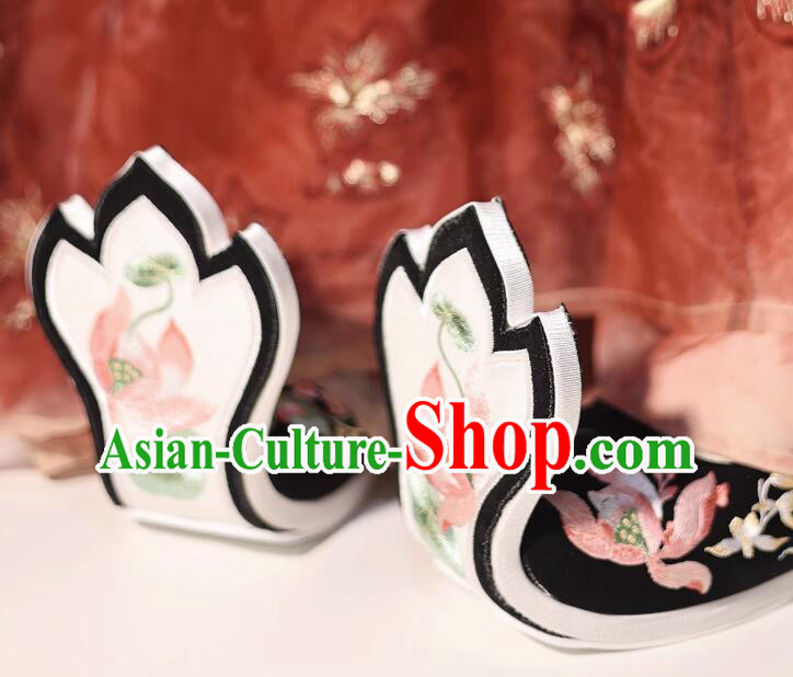 China Traditional Hanfu Embroidered Shoes Handmade Black Shoes Tang Dynasty Princess Lotus Shoes