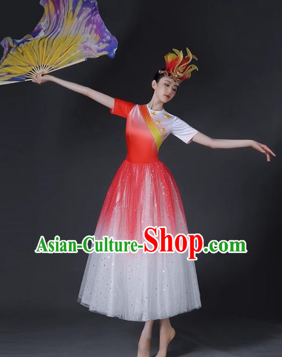 Opening Dance Big Swing Skirt Female Modern Dance Costume Chinese Chorus Dancer Performance Costume In The Lights