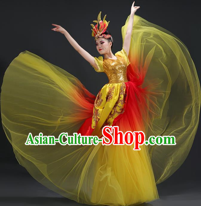 Opening Dance Big Swing Skirt Performance Costume Female Dancer Big Skirt Blessing Motherland Dance Costume Modern Long Skirt